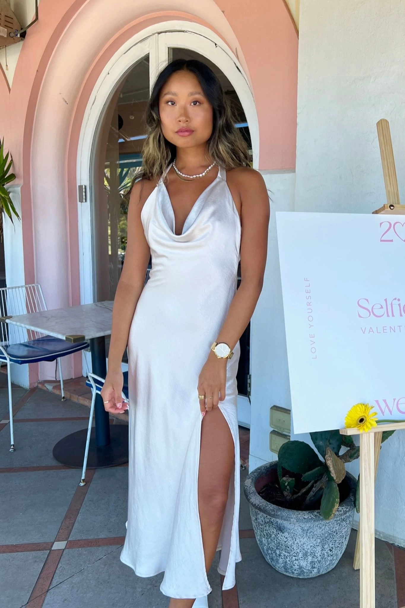 Champagne Showers Halterneck Slip Midi Dress Champagne - Image 6