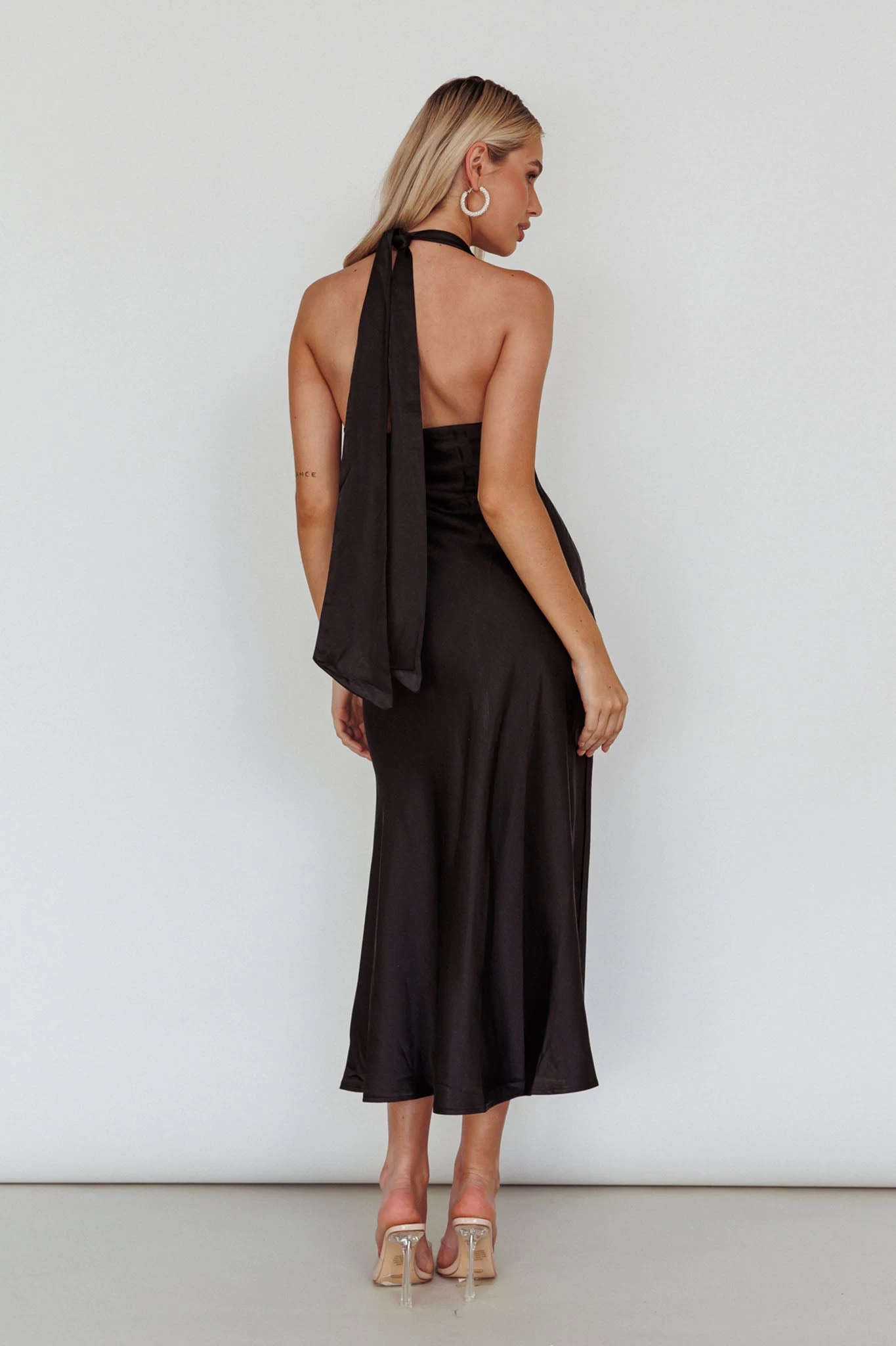 Champagne Showers Halterneck Slip Midi Dress Black - Image 2