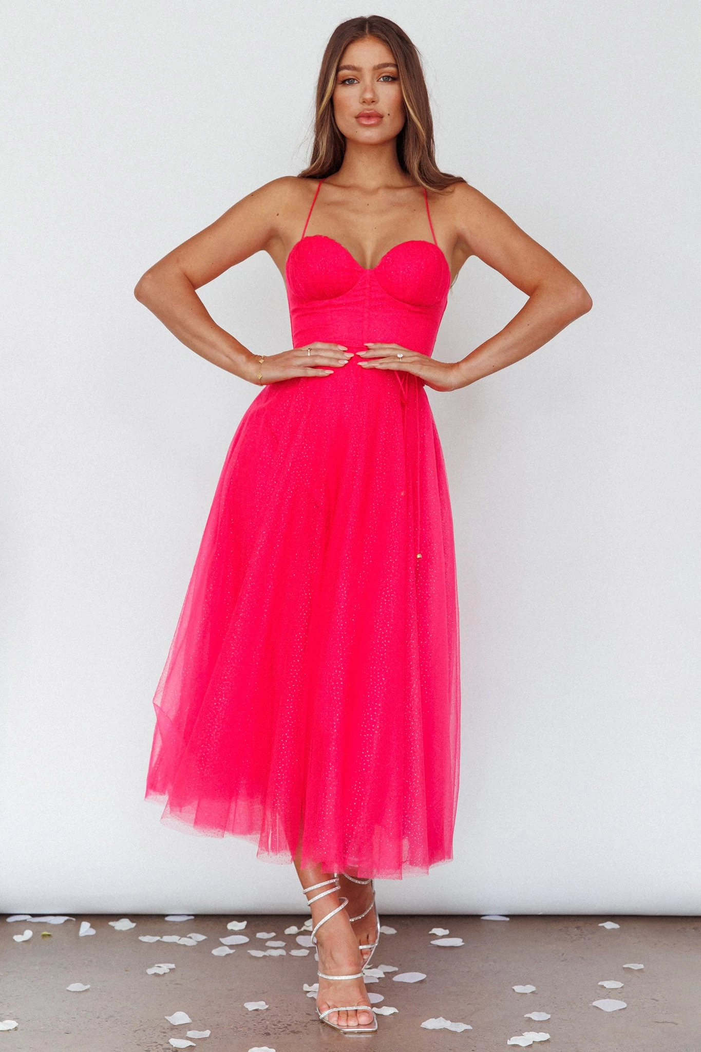 Smitten Sweetheart Neckline Chiffon Midi Dress Fuchsia - Image 3