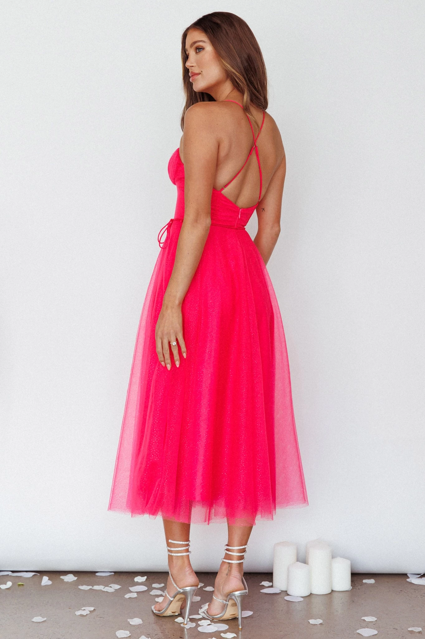 Smitten Sweetheart Neckline Chiffon Midi Dress Fuchsia - Image 2