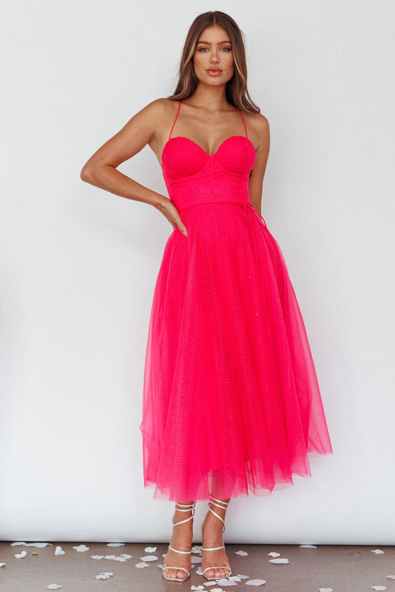 Smitten Sweetheart Neckline Chiffon Midi Dress Fuchsia - Image 5