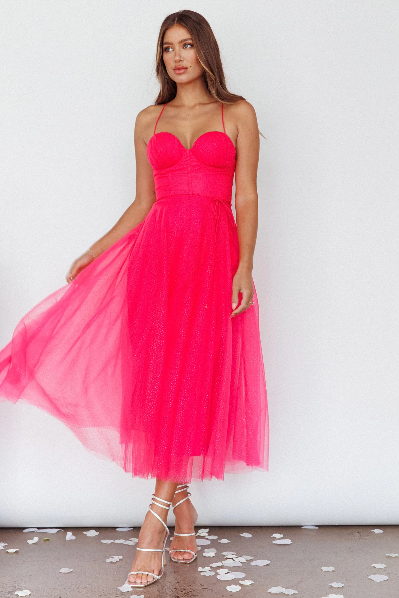Smitten Sweetheart Neckline Chiffon Midi Dress Fuchsia - Image 7