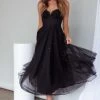 Smitten Sweetheart Neckline Chiffon Midi Dress Black