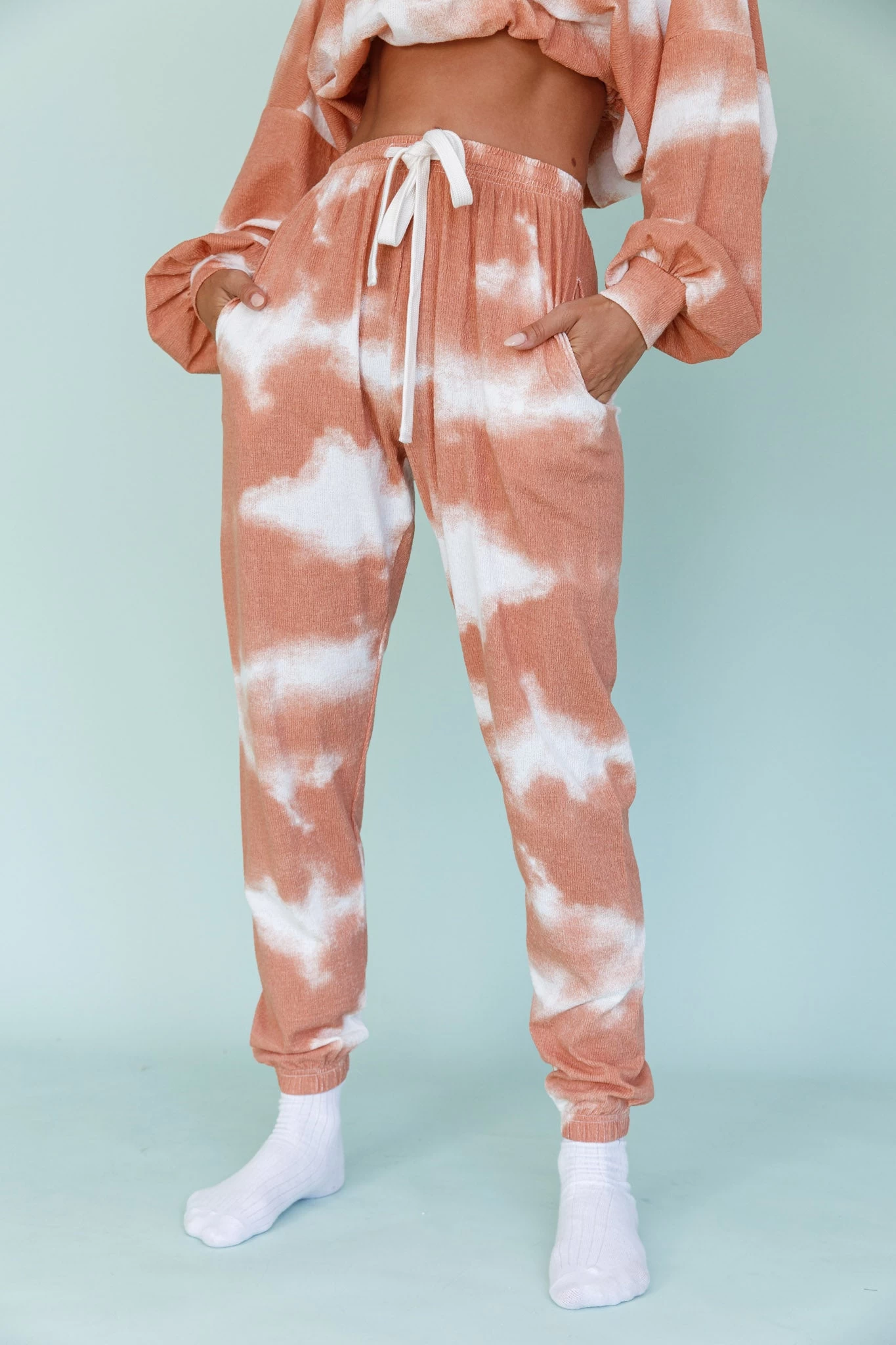 Low Key Drawstring Ribbed Pants Orange - Image 4