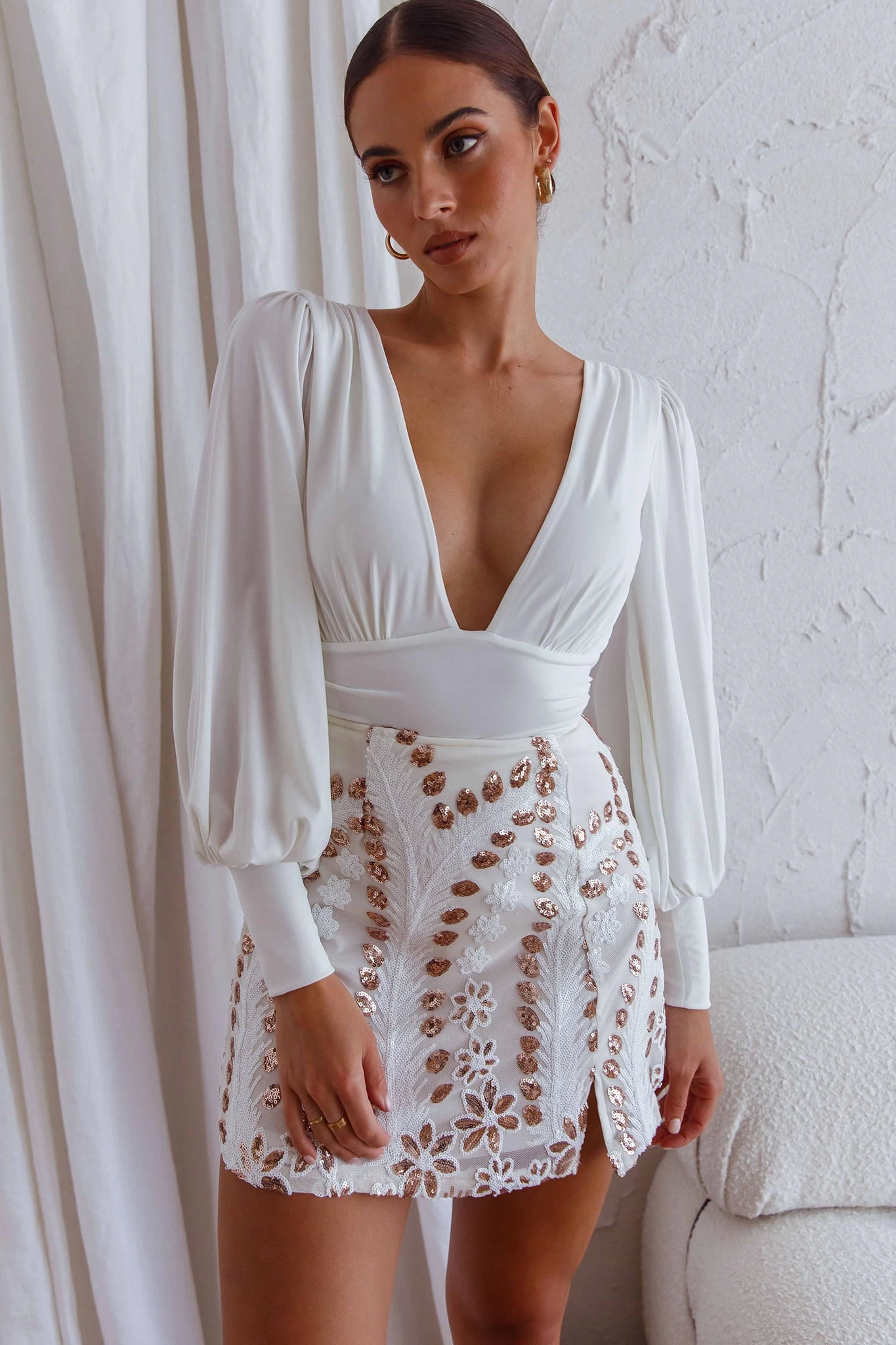 Late Nights Sequin Embellished Mini Skirt White - Image 6