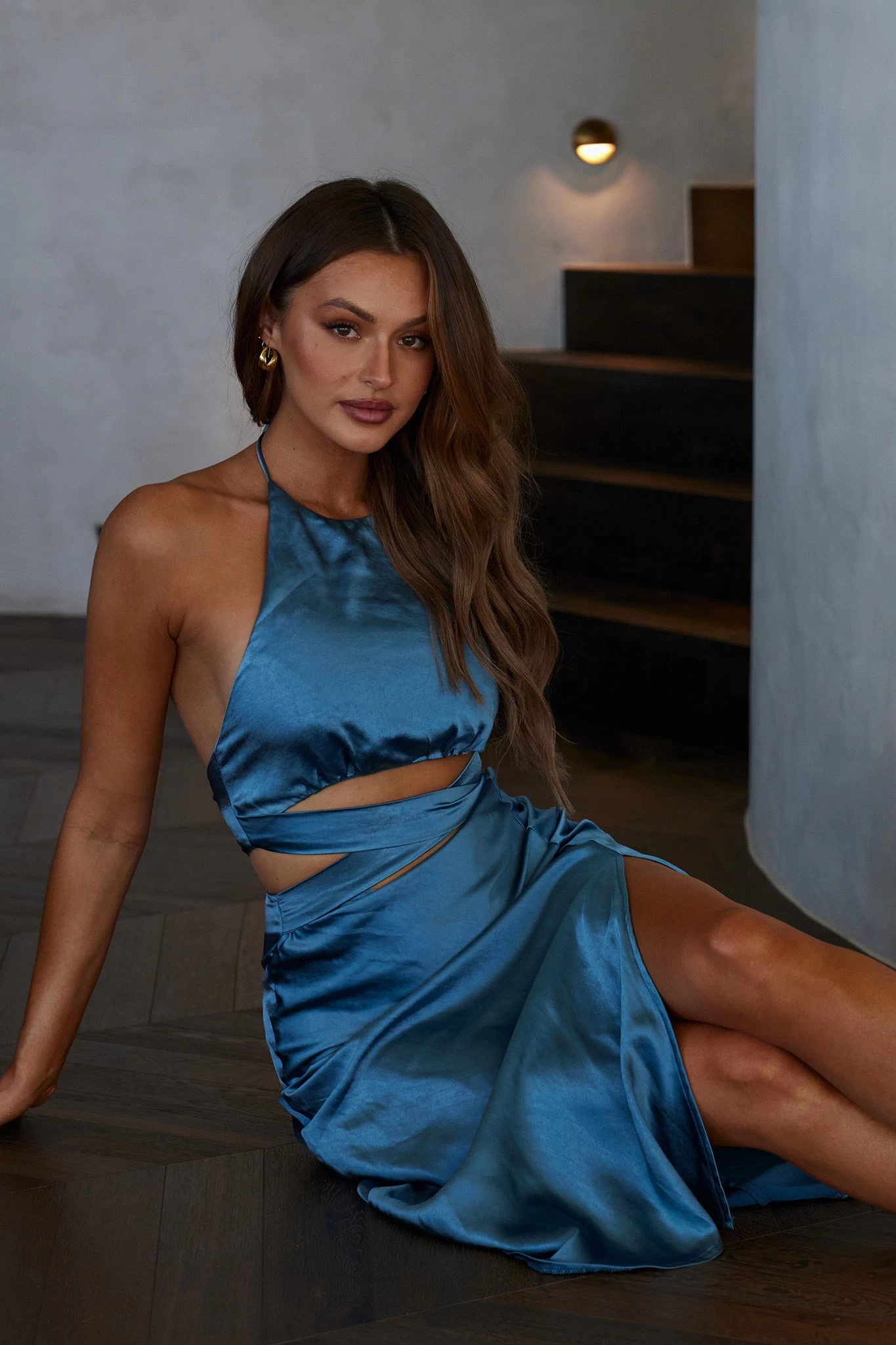 Social Butterfly Cut-Out Waist Midi Dress Midnight Blue - Image 4