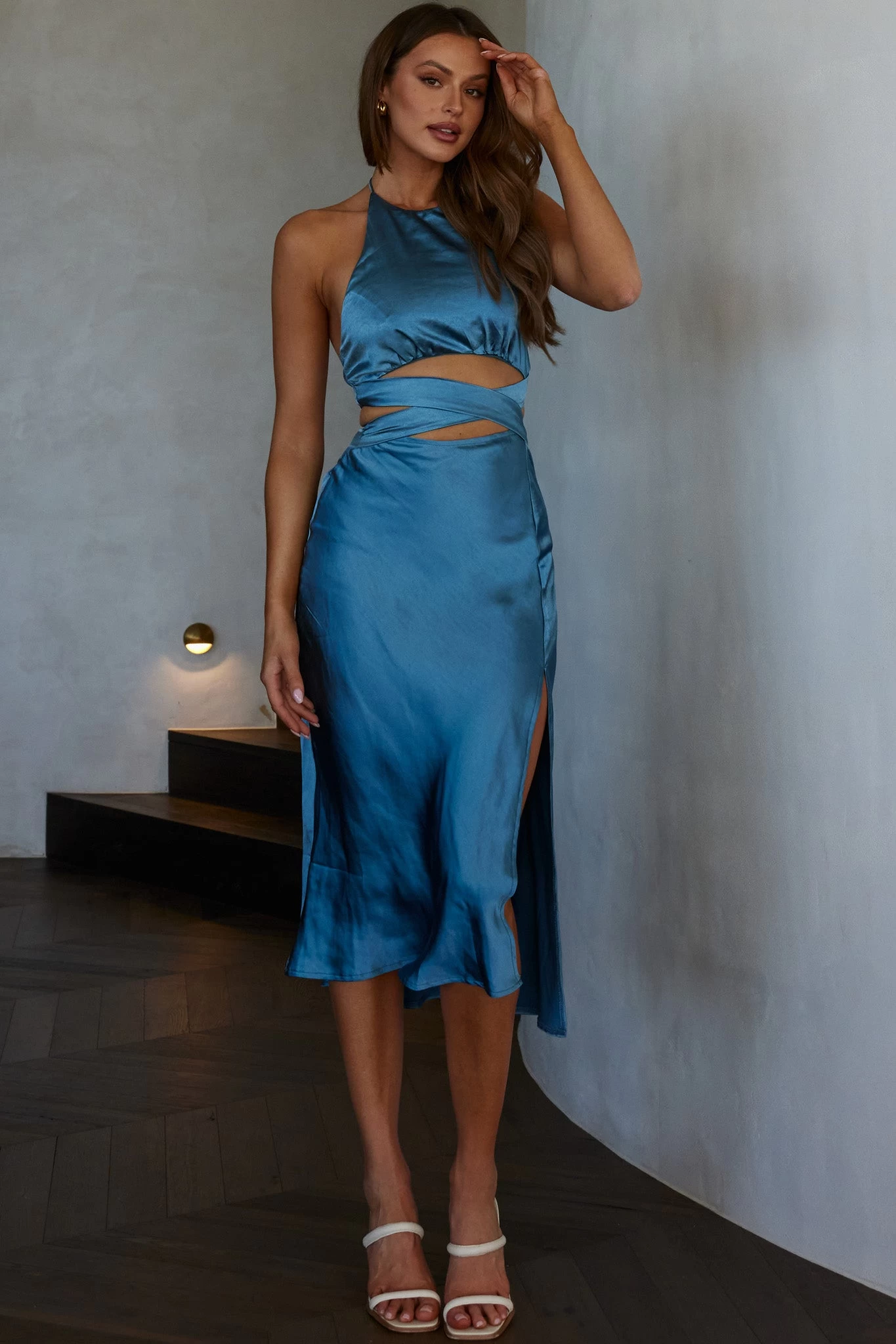 Social Butterfly Cut-Out Waist Midi Dress Midnight Blue - Image 7