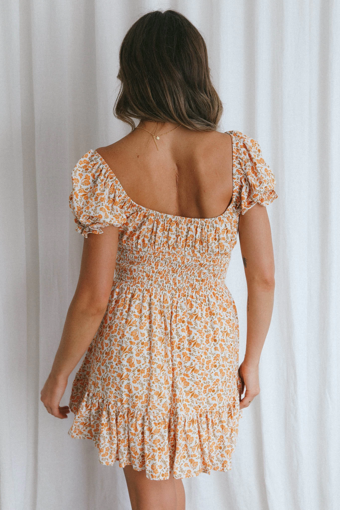 Amilie Shirred Waist Sundress Dainty Floral Mustard - Image 2