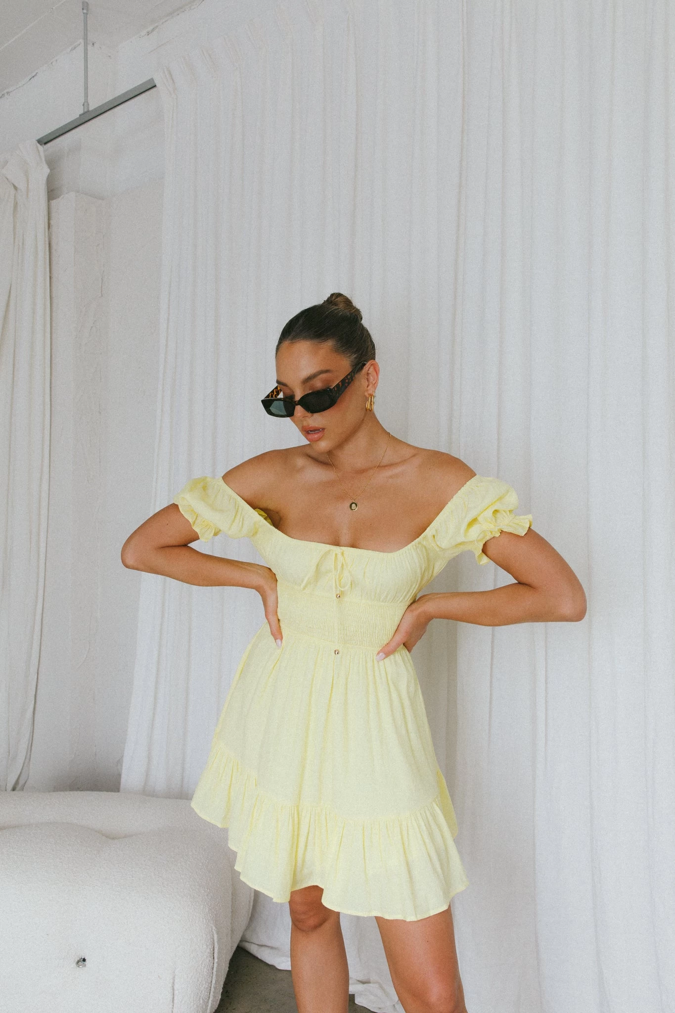 Amilie Shirred Waist Sundress Lemon - Image 5