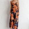 Missoula Cami Strap Padded Bust Midi Dress Flower Orange
