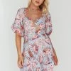 Alpha Cut-Out Bodice Mini Dress Floral Blue