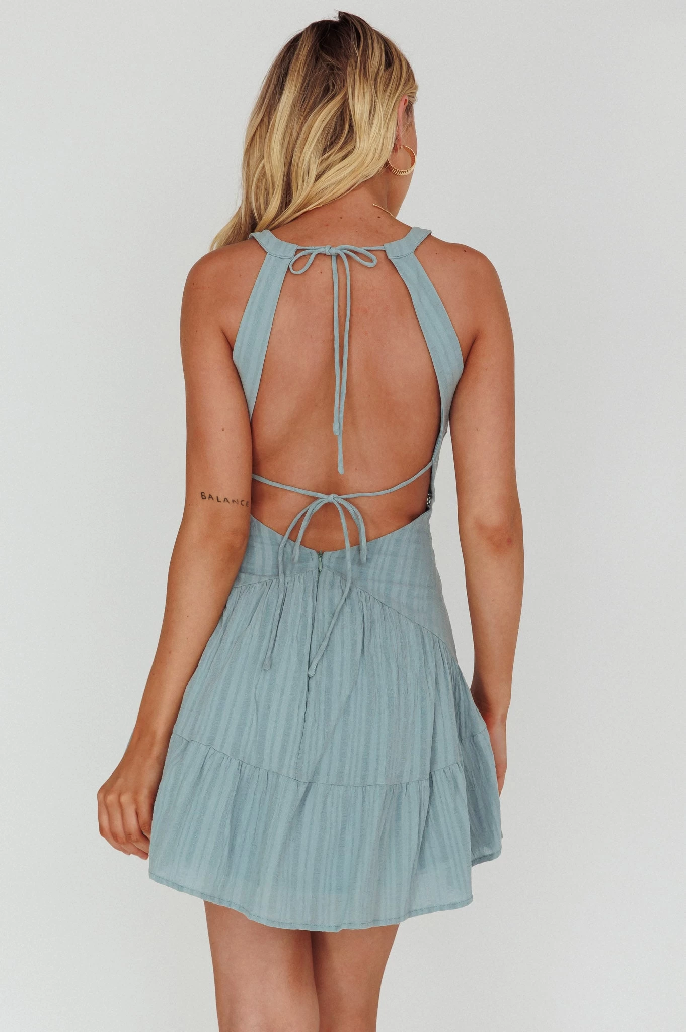 Arisha Open Back A-Line Mini Dress Sage - Image 2