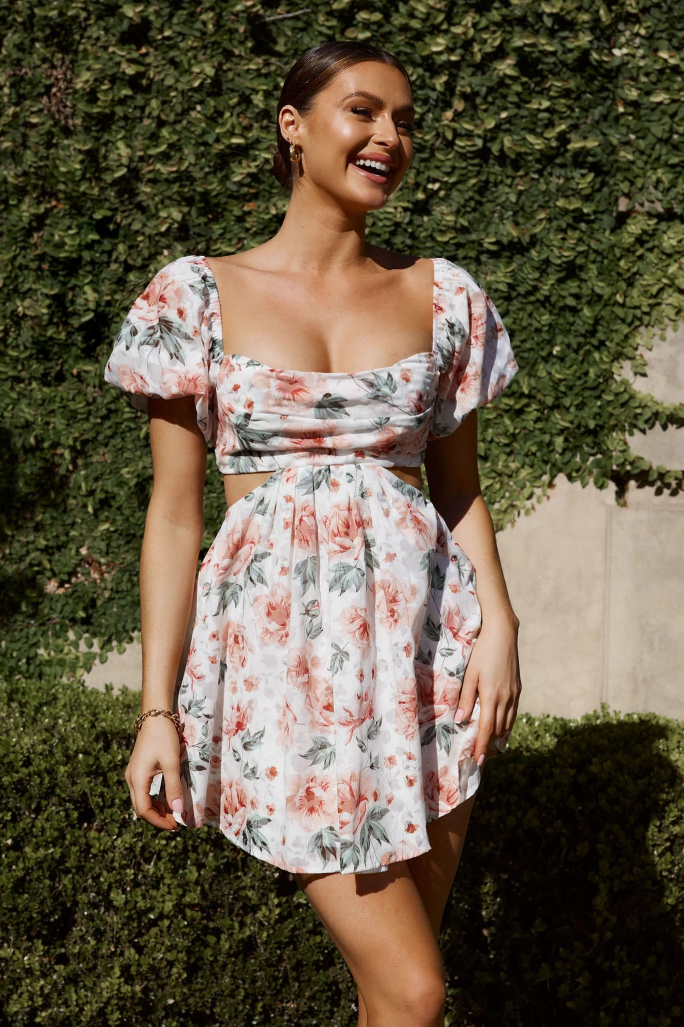 You're So Magic Cut-Out Mini Dress Floral Peach - Image 7