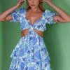 Orianthi Cut-Out Waist Mini Dress Floral Blue