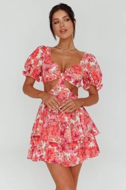 Orianthi Cut-Out Waist Mini Dress Floral Pink