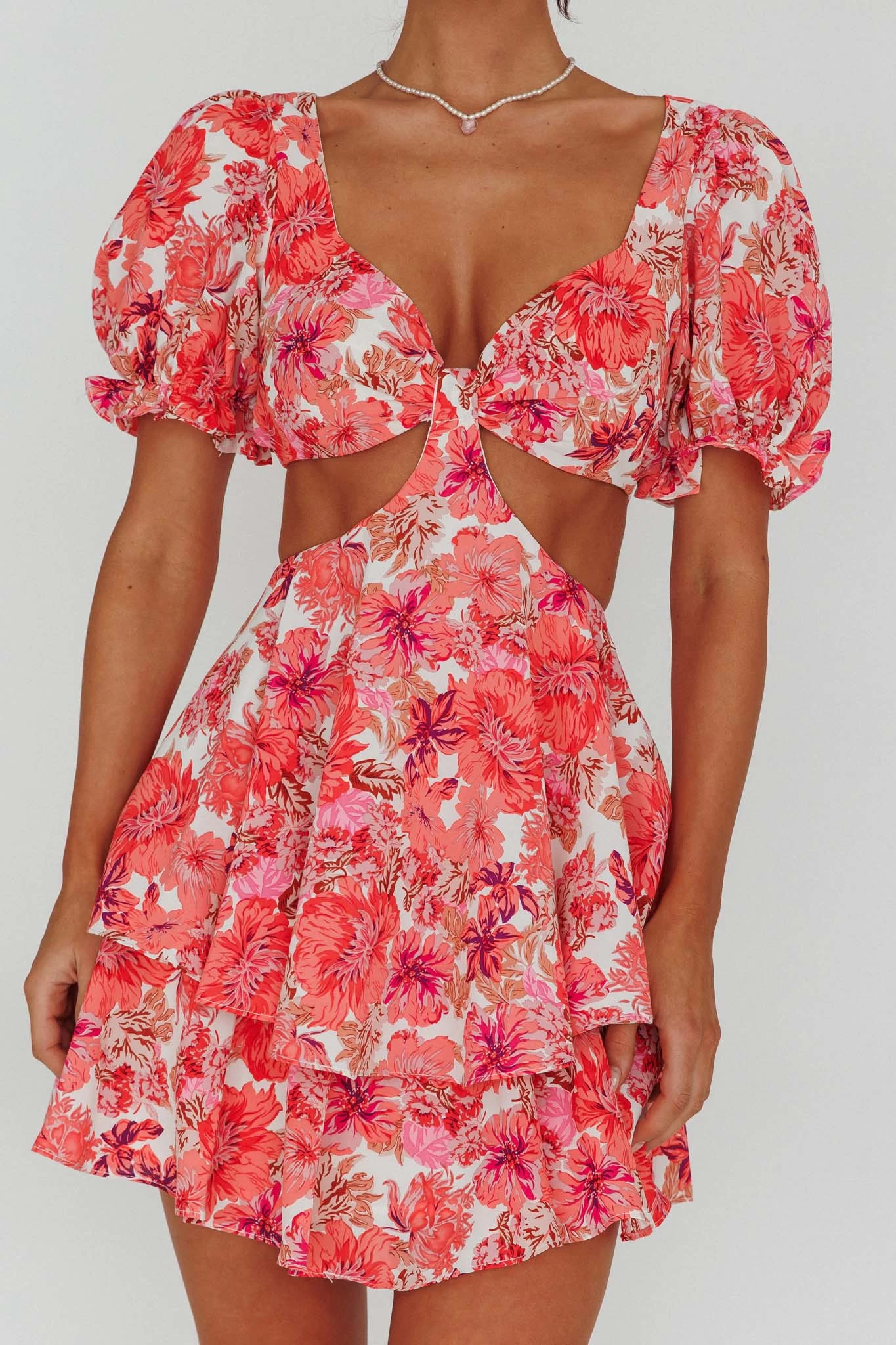 Orianthi Cut-Out Waist Mini Dress Floral Pink - Image 4