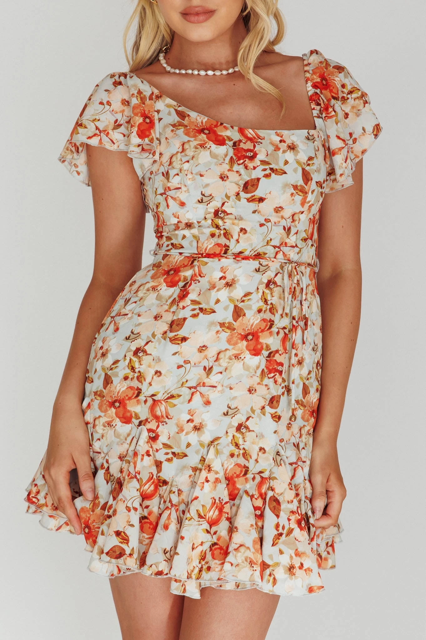Diandre Godet Hem Mini Dress Floral Orange - Image 4