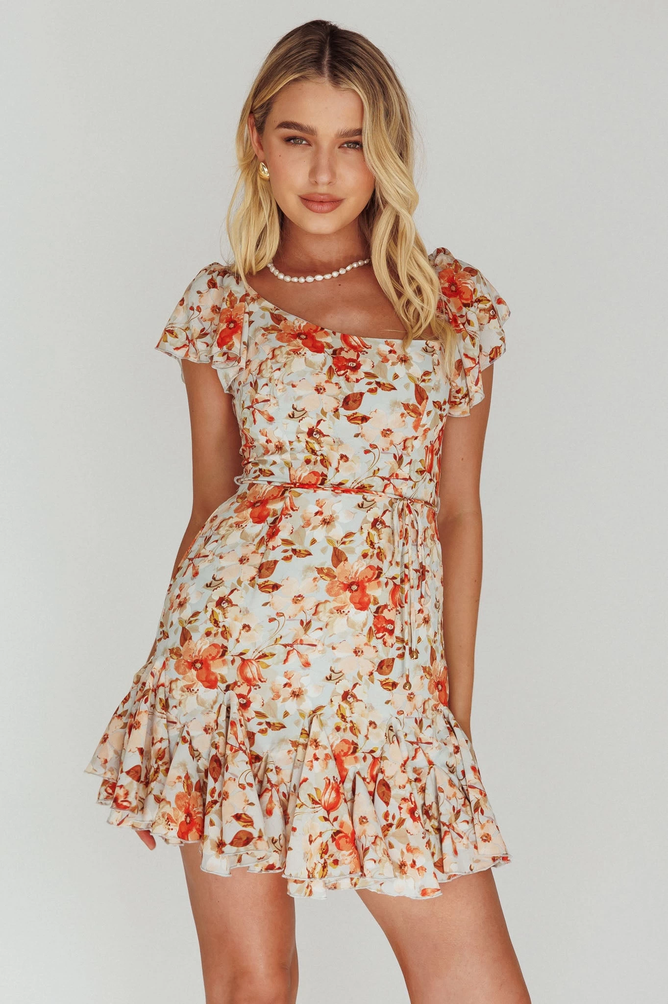 Diandre Godet Hem Mini Dress Floral Orange - Image 6