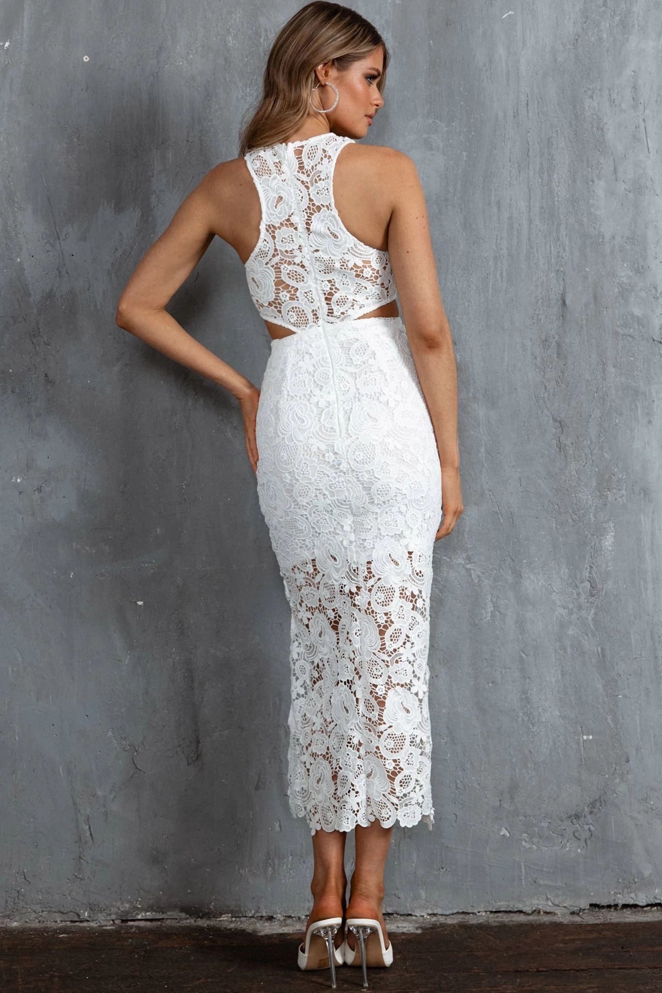 Fiorentina Lace Overlay Midi Dress White - Image 2