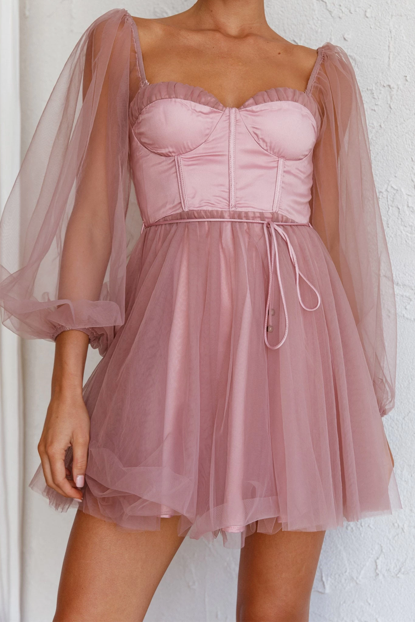 Fairytale Dream Sheer Sleeve Mini Dress Rose - Image 4