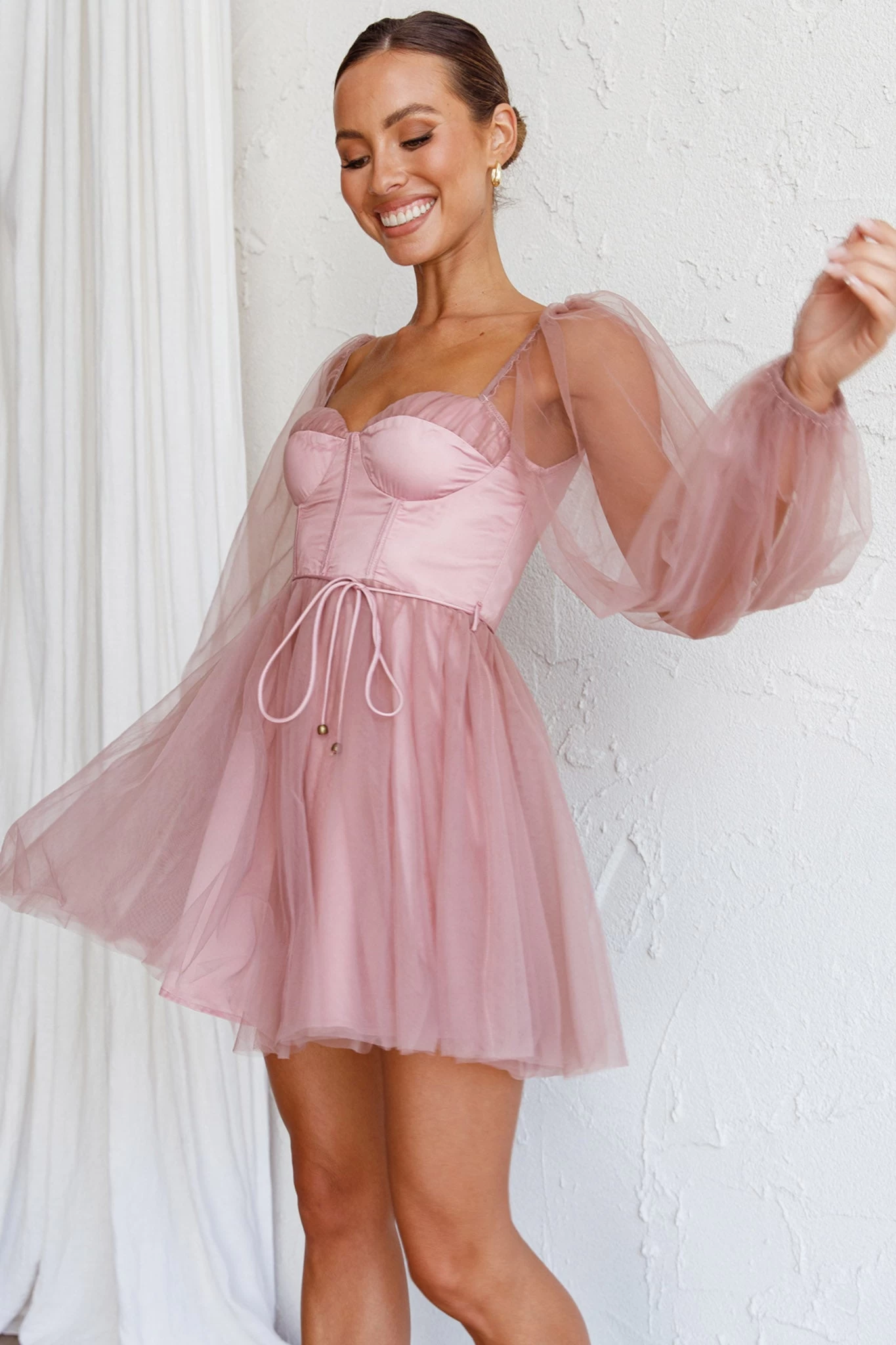 Fairytale Dream Sheer Sleeve Mini Dress Rose - Image 7