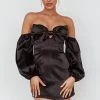 Lilly Off-Shoulder Bow Mini Dress Black