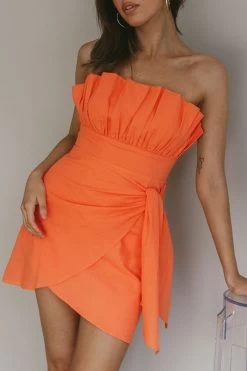 Sunkissed Faux Wrap Mini Dress Orange