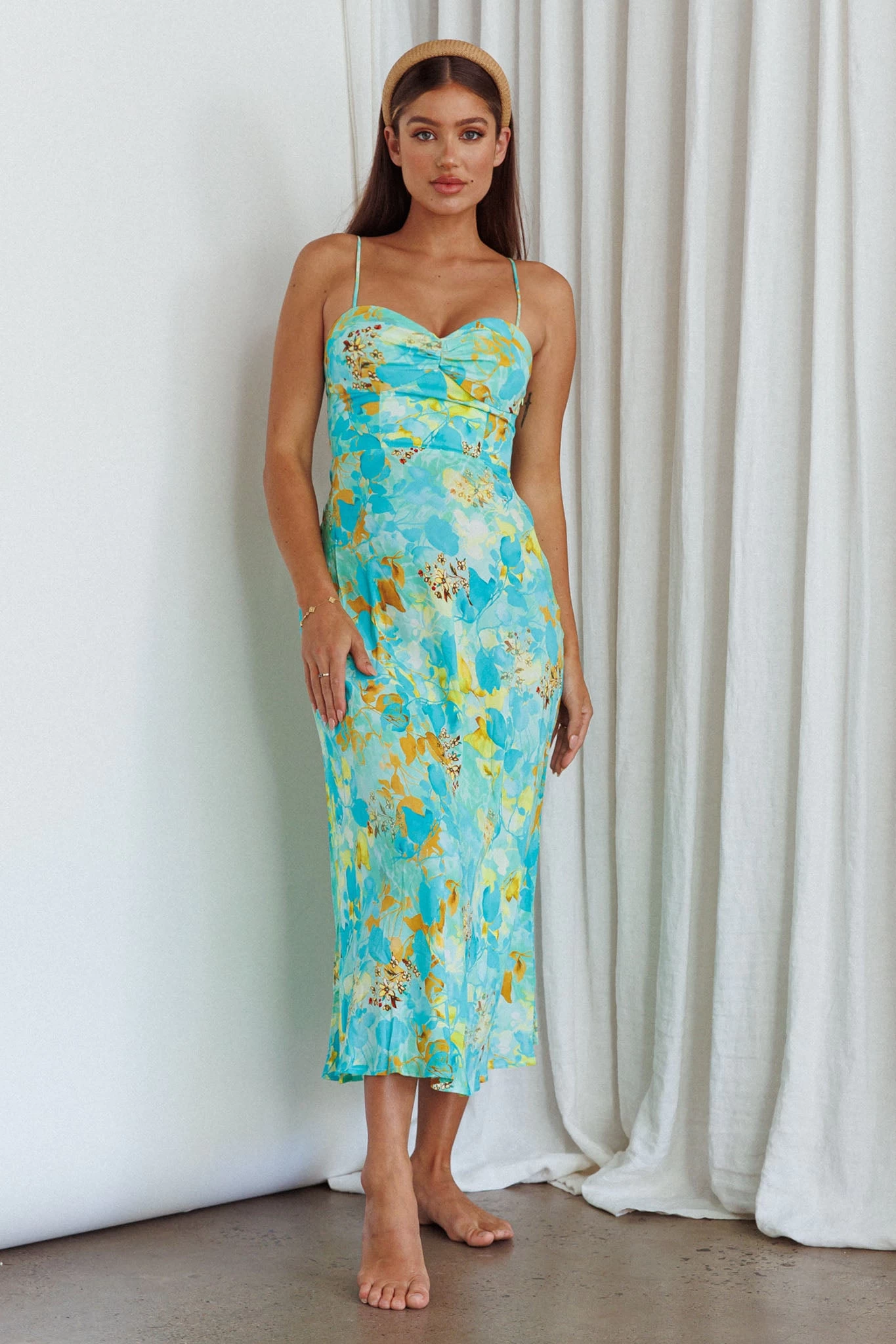 Golden Sands Cami Strap Maxi Dress Floral Teal - Image 3