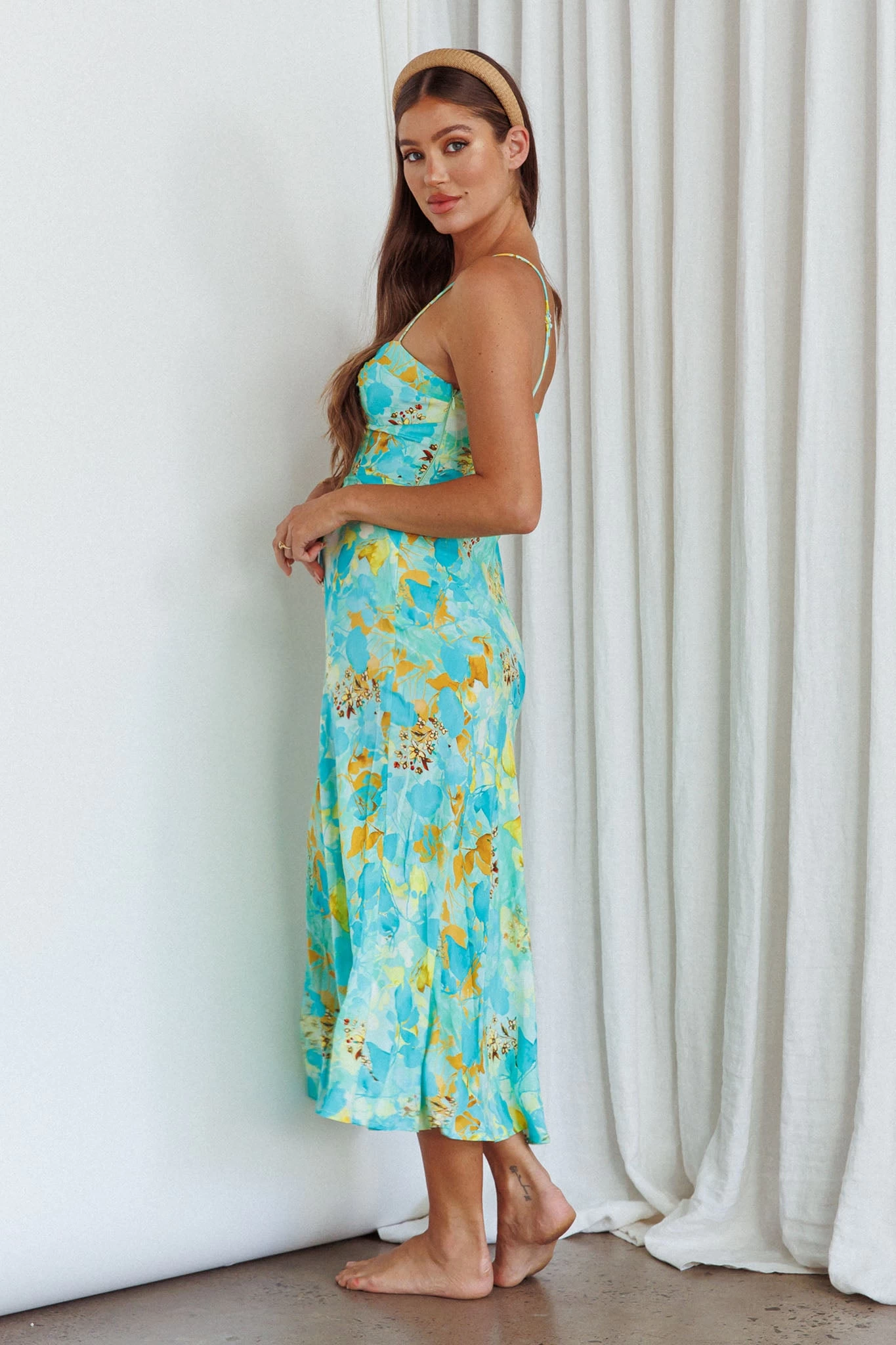 Golden Sands Cami Strap Maxi Dress Floral Teal - Image 2