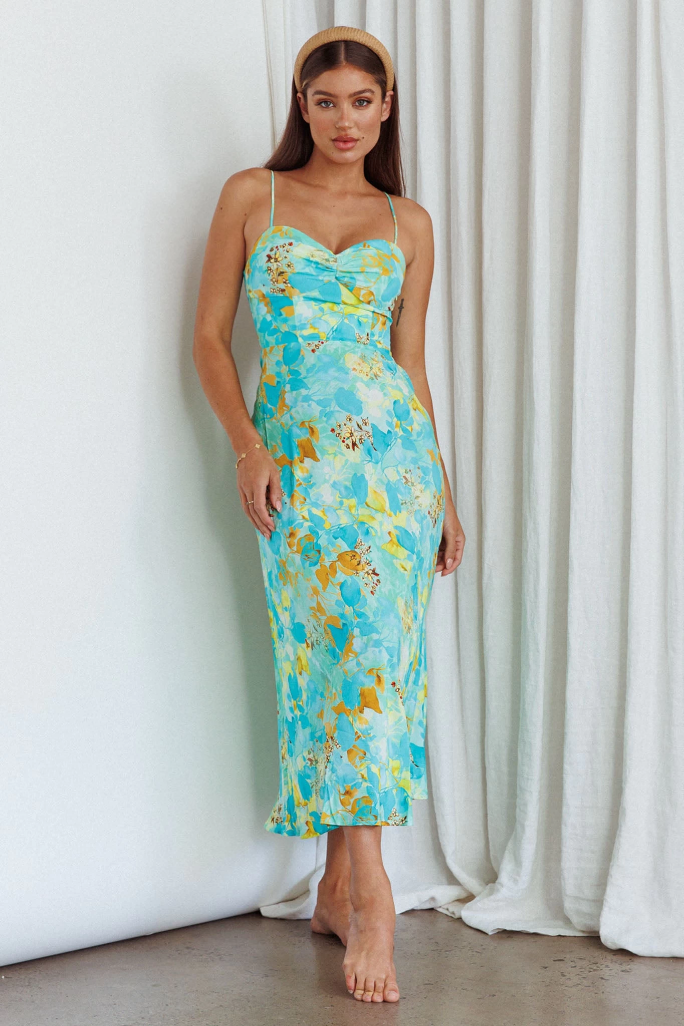Golden Sands Cami Strap Maxi Dress Floral Teal - Image 4