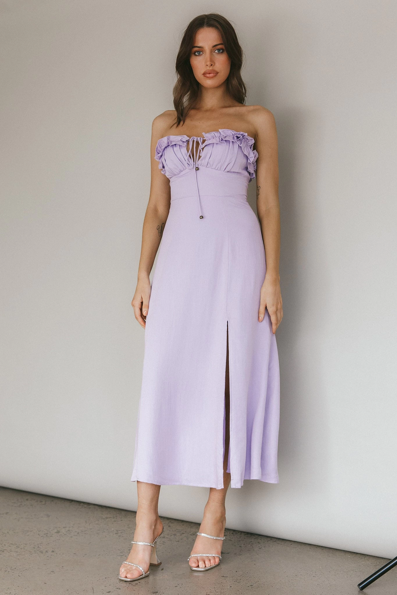 Under The Sun Tied Bust Midi Dress Lilac - Image 3
