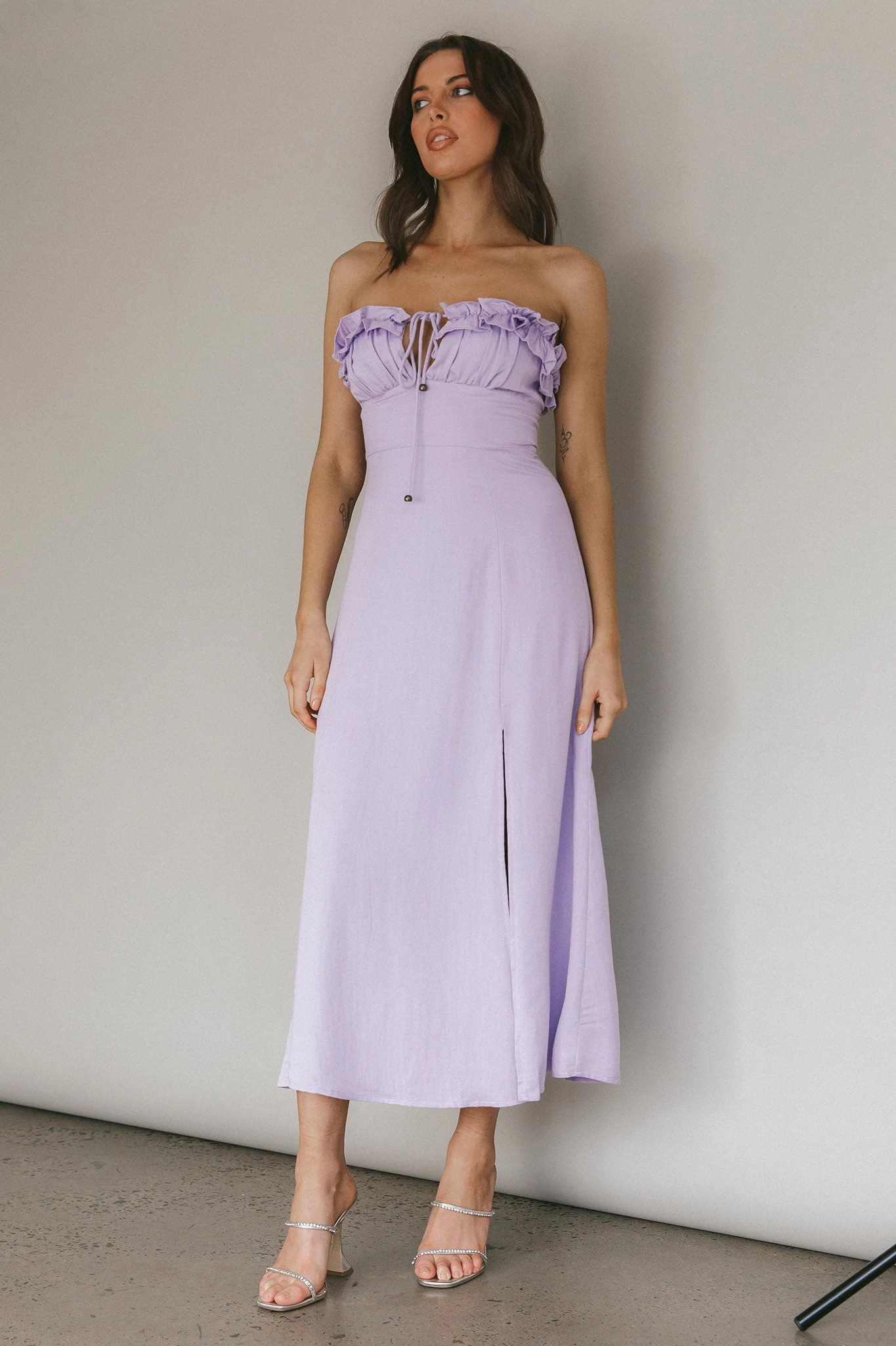 Under The Sun Tied Bust Midi Dress Lilac - Image 6