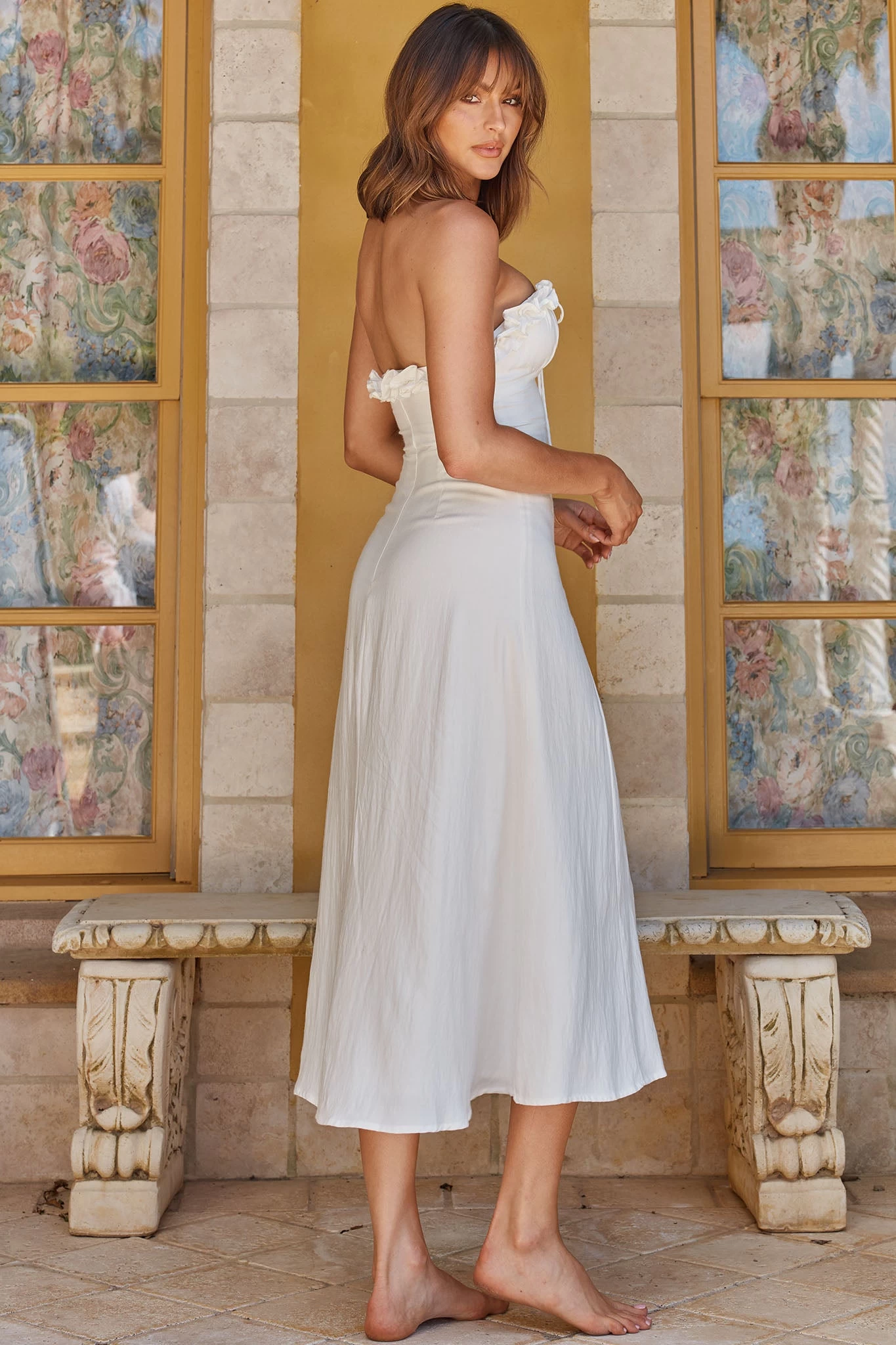 Under The Sun Tied Bust Midi Dress White - Image 2