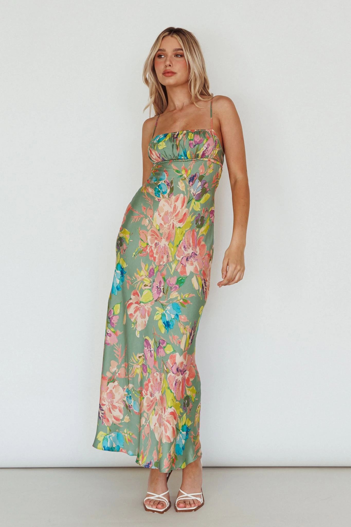 From Above V-Back Midi Dress Floral Green
