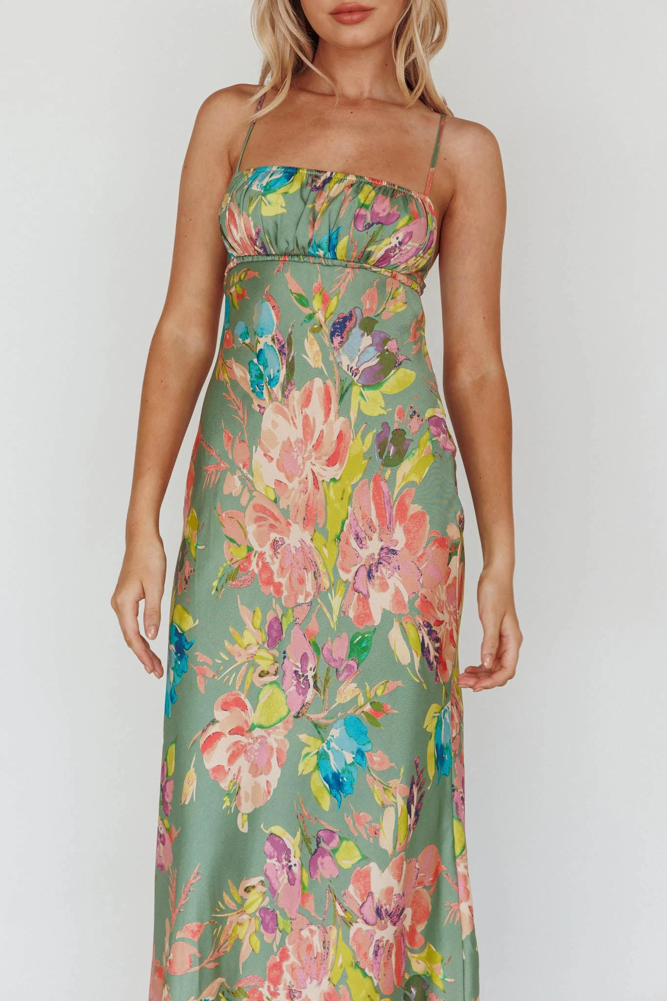 From Above V-Back Midi Dress Floral Green - Image 4