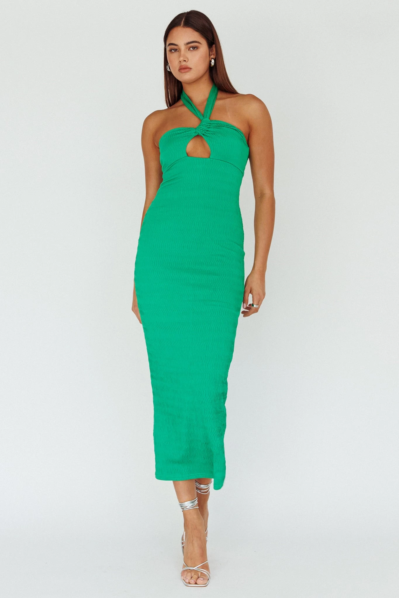 Mari Halterneck Midi Dress Green - Image 3