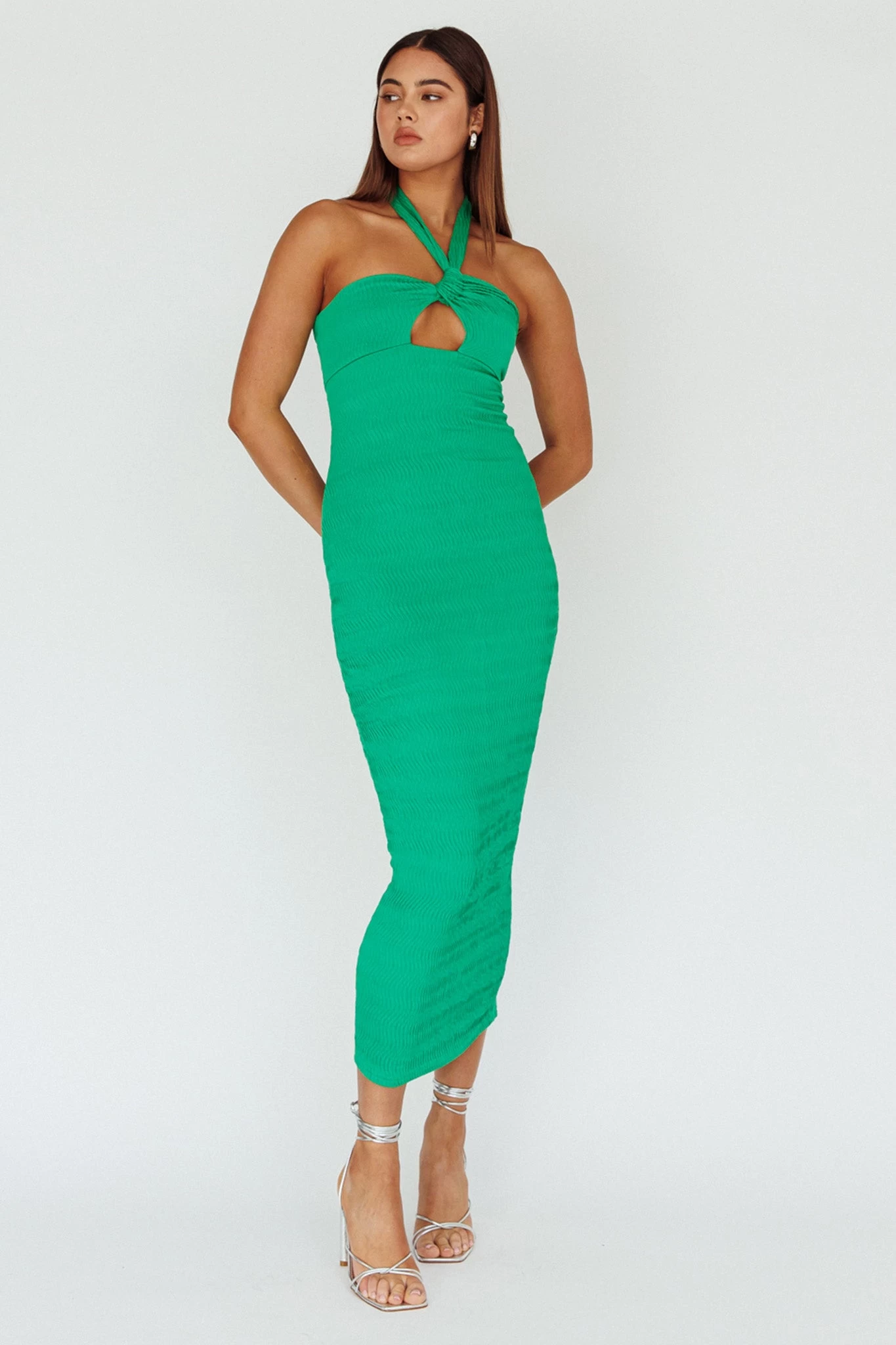Mari Halterneck Midi Dress Green - Image 5