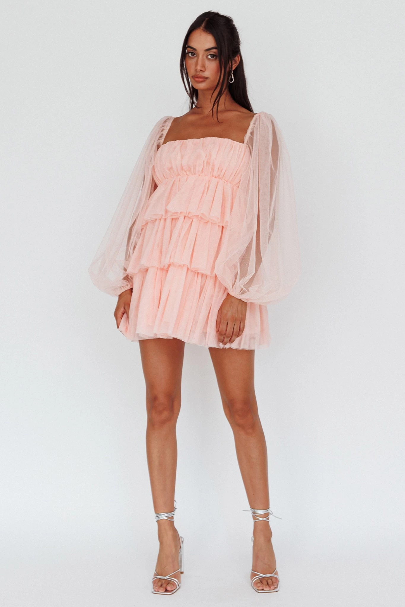 Spring Morning Long Sleeve Tiered Mini Dress Pink - Image 3