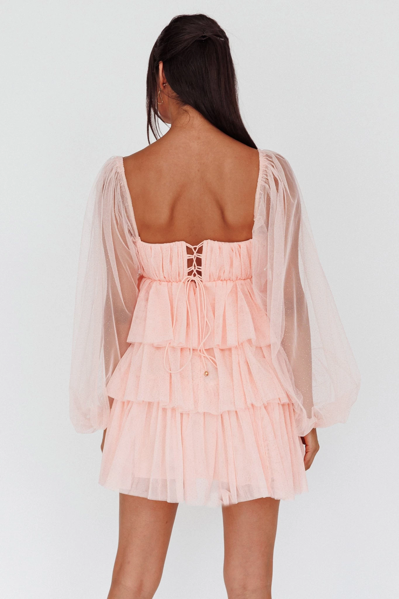 Spring Morning Long Sleeve Tiered Mini Dress Pink - Image 2