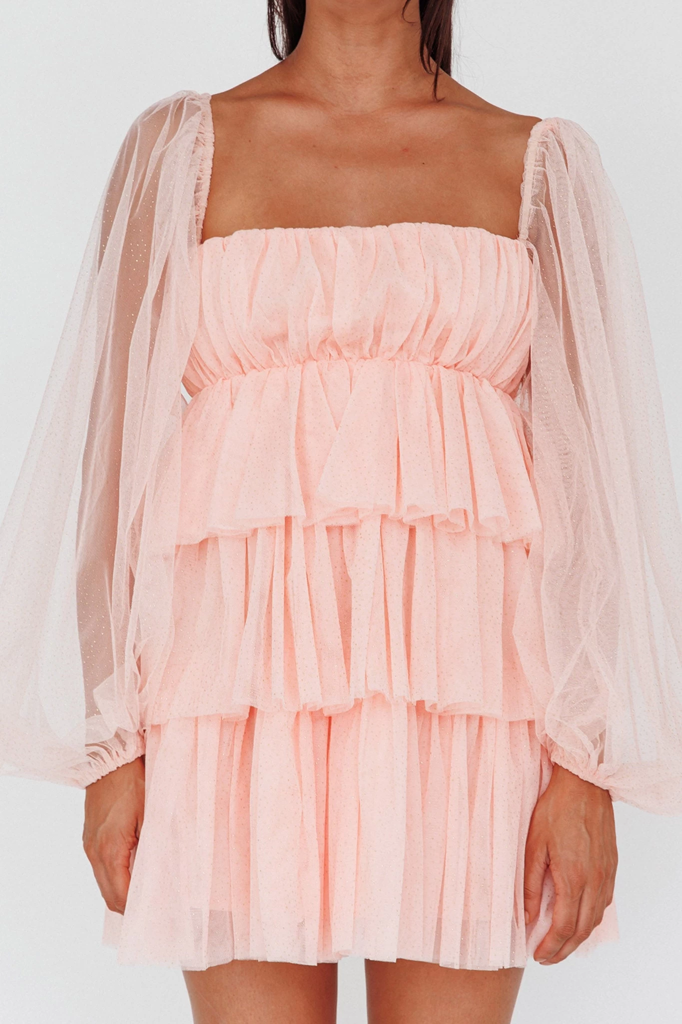 Spring Morning Long Sleeve Tiered Mini Dress Pink - Image 4