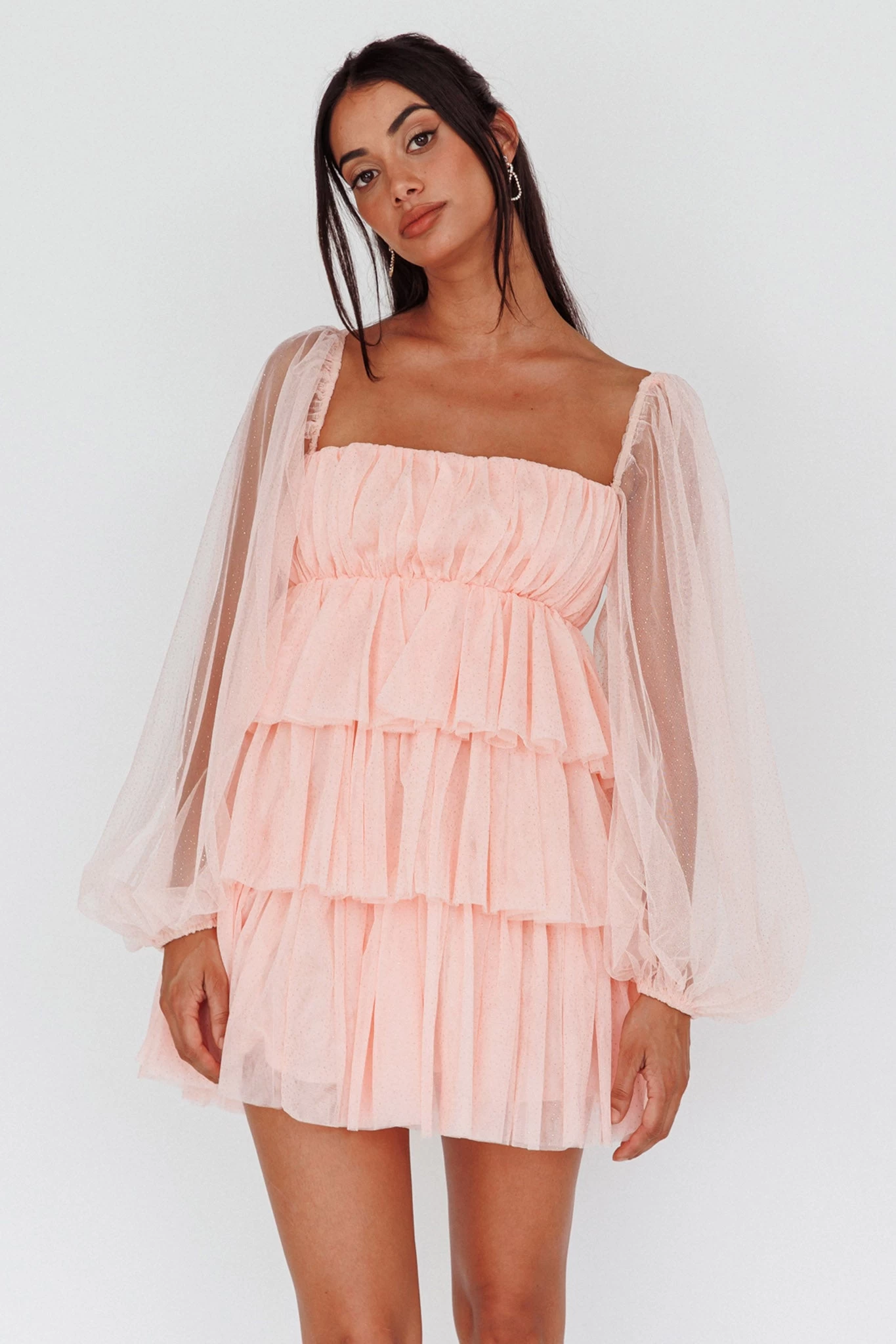 Spring Morning Long Sleeve Tiered Mini Dress Pink - Image 6