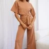 Larissa Waist Tie Wide Leg Pants Tan