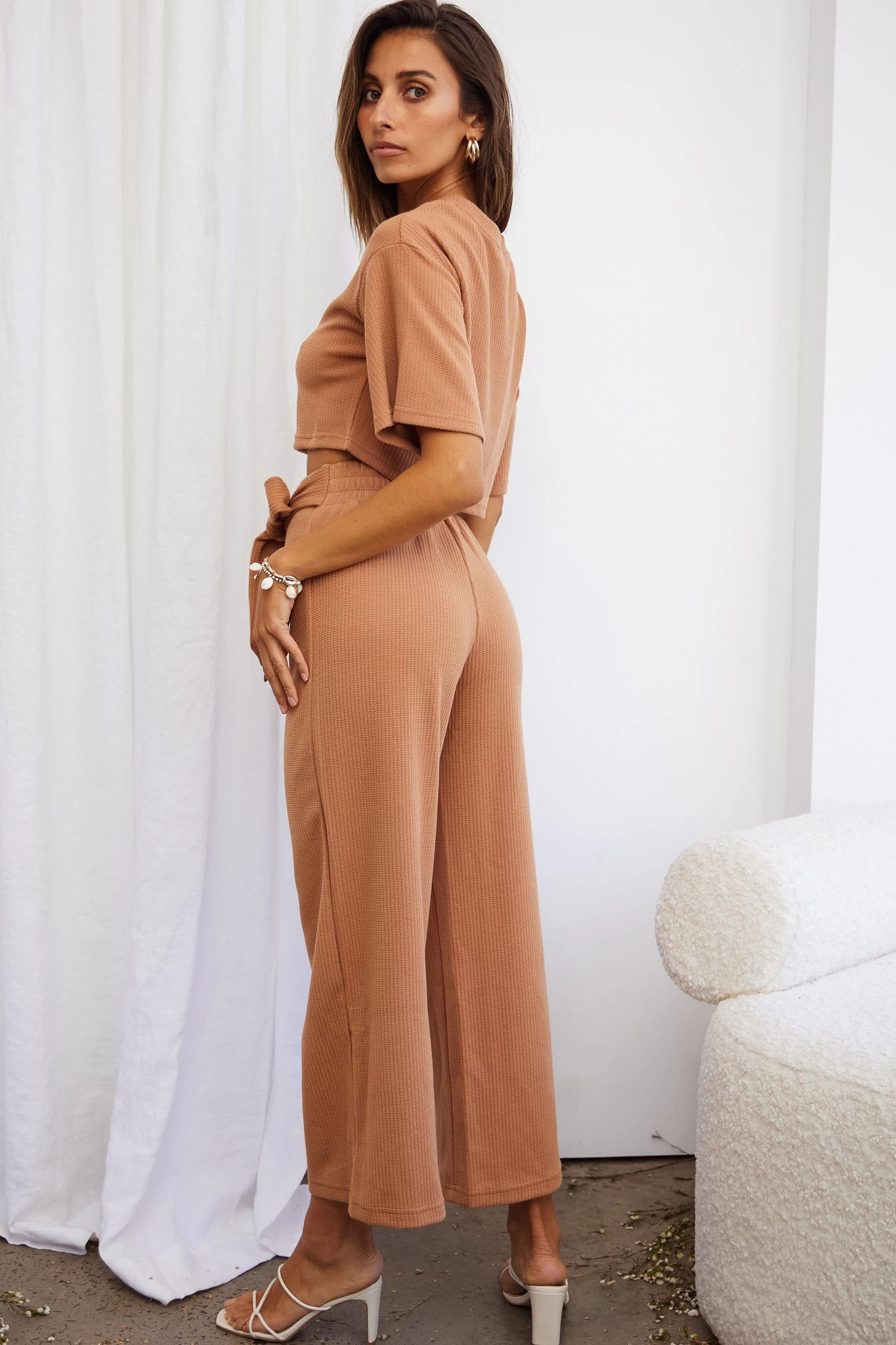 Larissa Waist Tie Wide Leg Pants Tan - Image 2