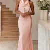 India Cowl Halterneck Satin Maxi Dress Blush