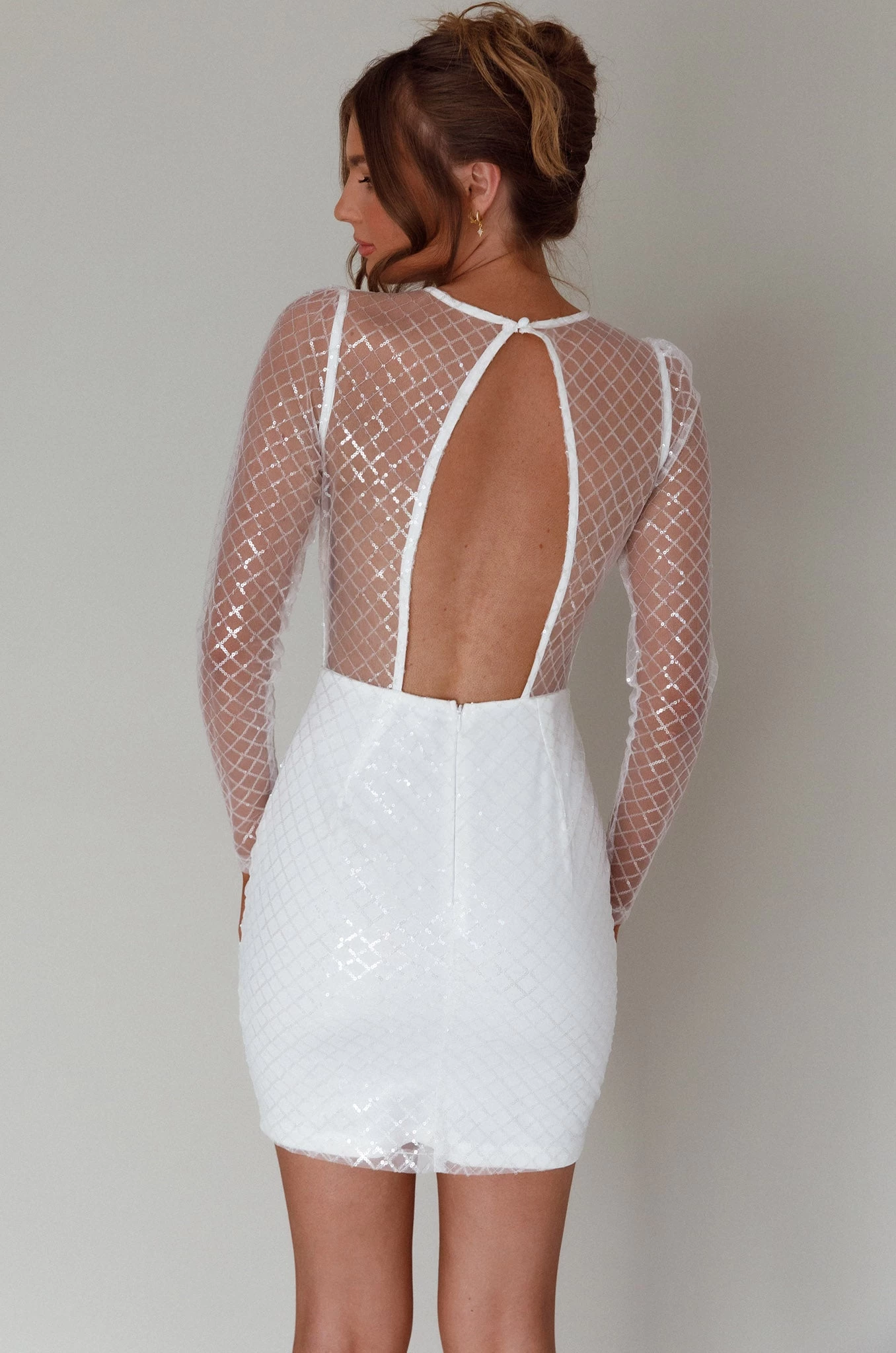 Juno Plunging Neckline Sequin Mini Dress White - Image 2