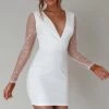 Juno Plunging Neckline Sequin Mini Dress White