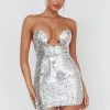 Encore Strapless Sequin Mini Dress Silver