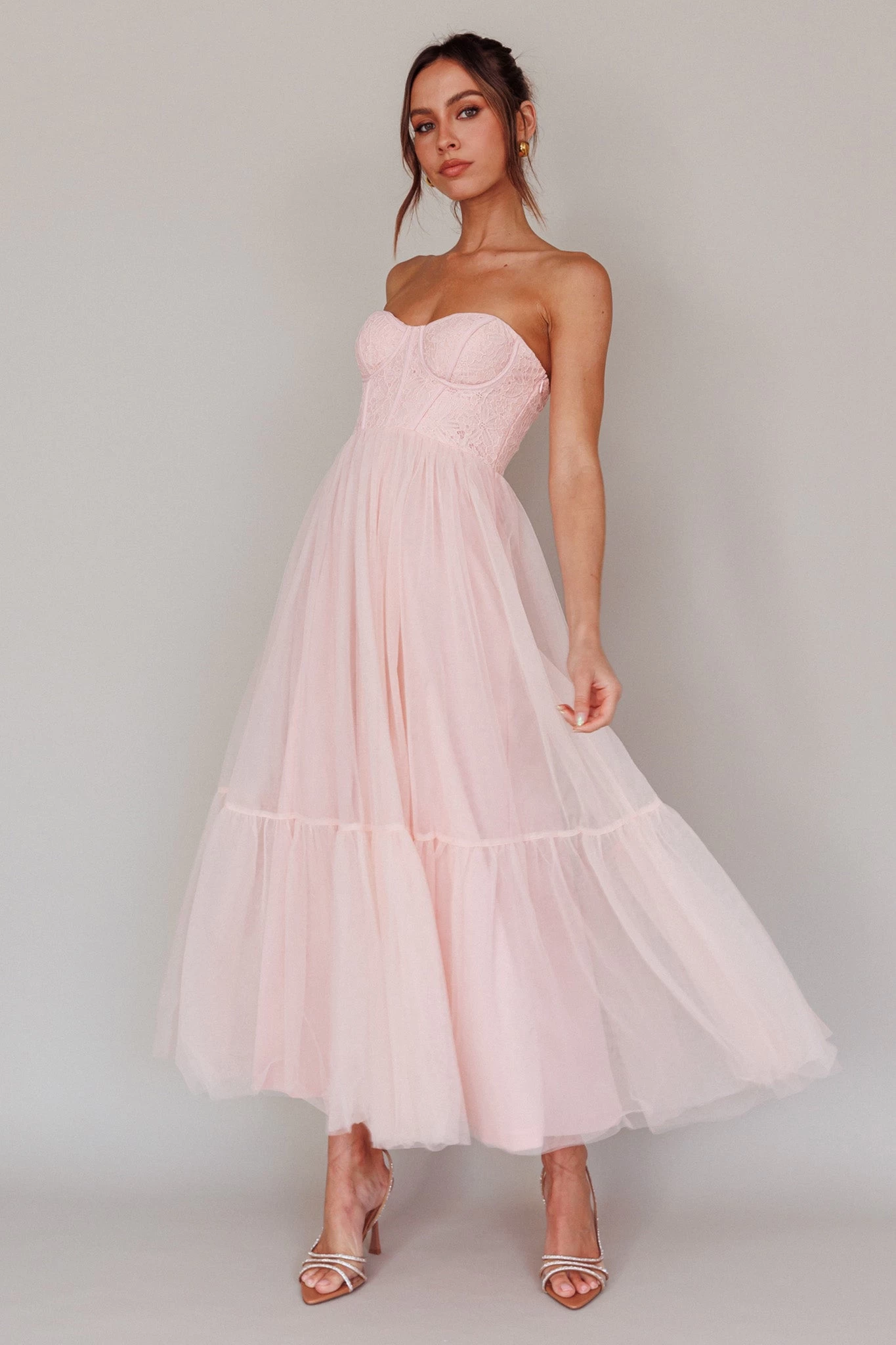 Dancing With Me Sweetheart Tulle Midi Dress Pink - Image 3