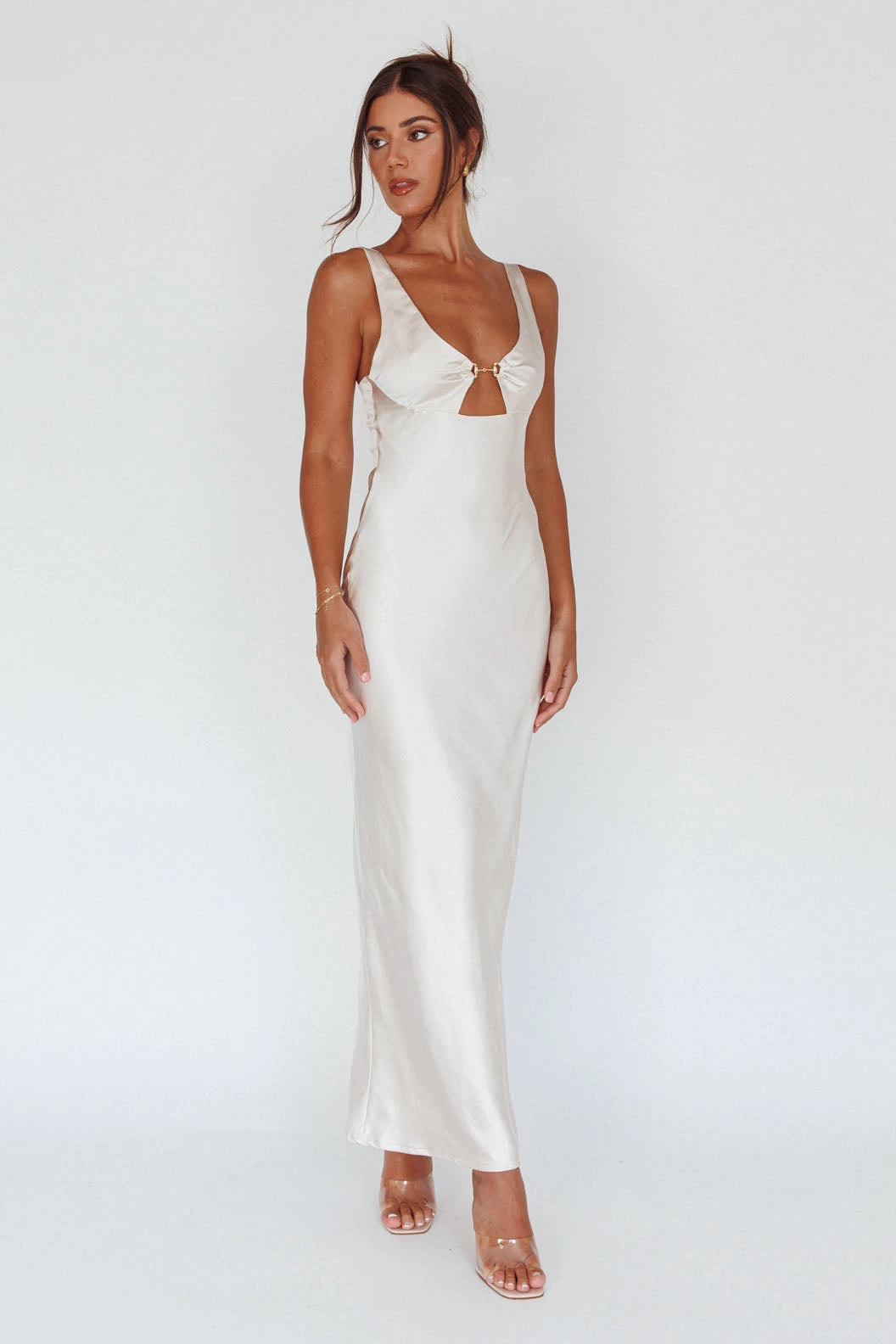 Blushing Beauty Horsebit Accent Maxi Dress Champagne - Image 3