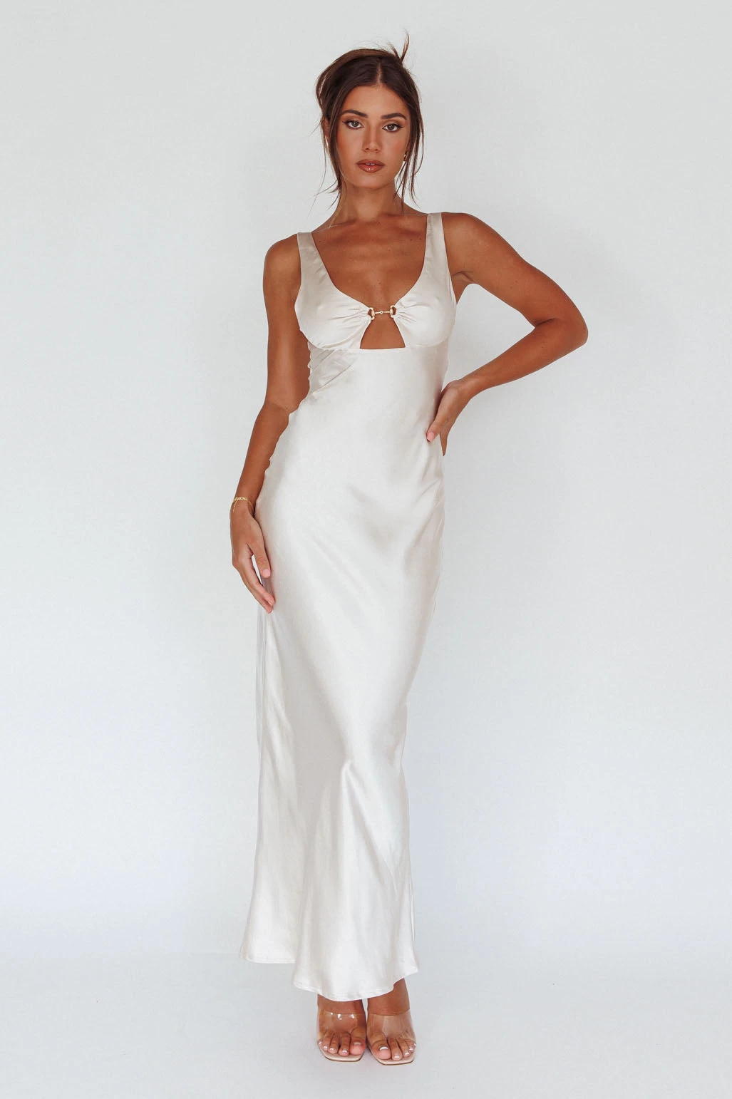 Blushing Beauty Horsebit Accent Maxi Dress Champagne - Image 5